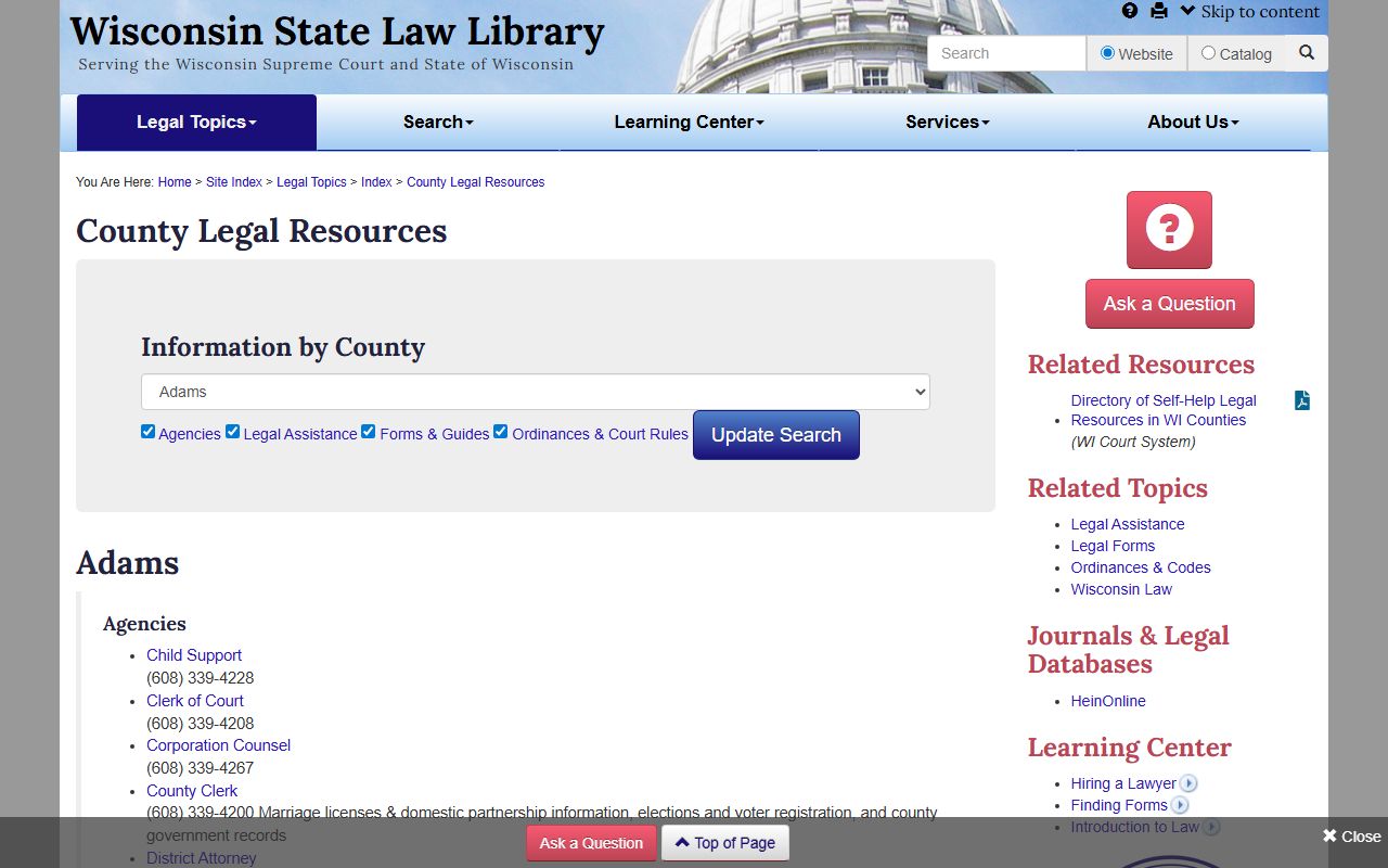 Adams County bench warrants with state law library resources