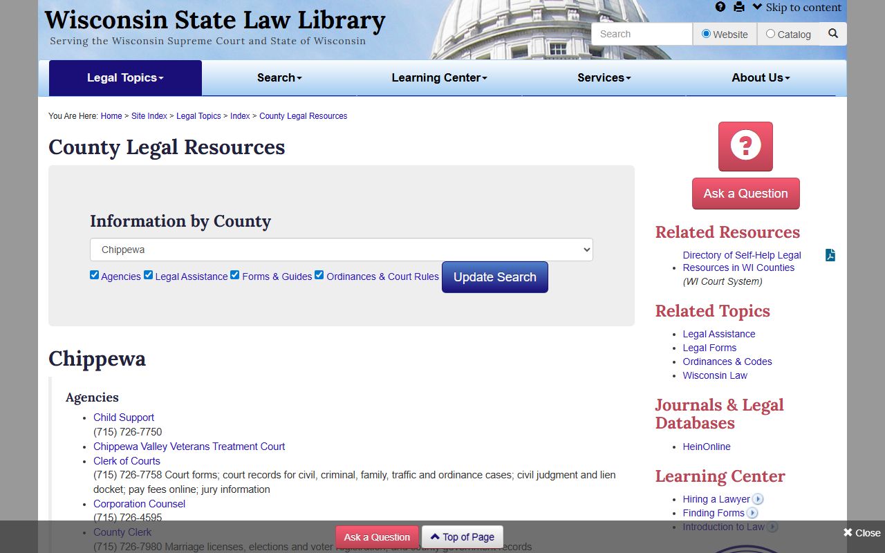 Chippewa County bench warrants state law library resources