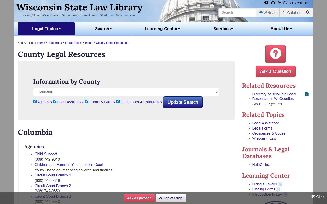Columbia County bench warrants state law library resources