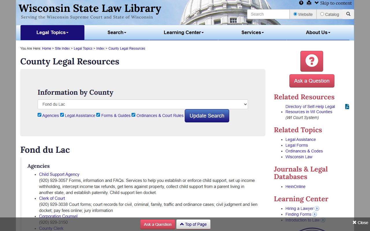 Fond du Lac County bench warrants state law library resources