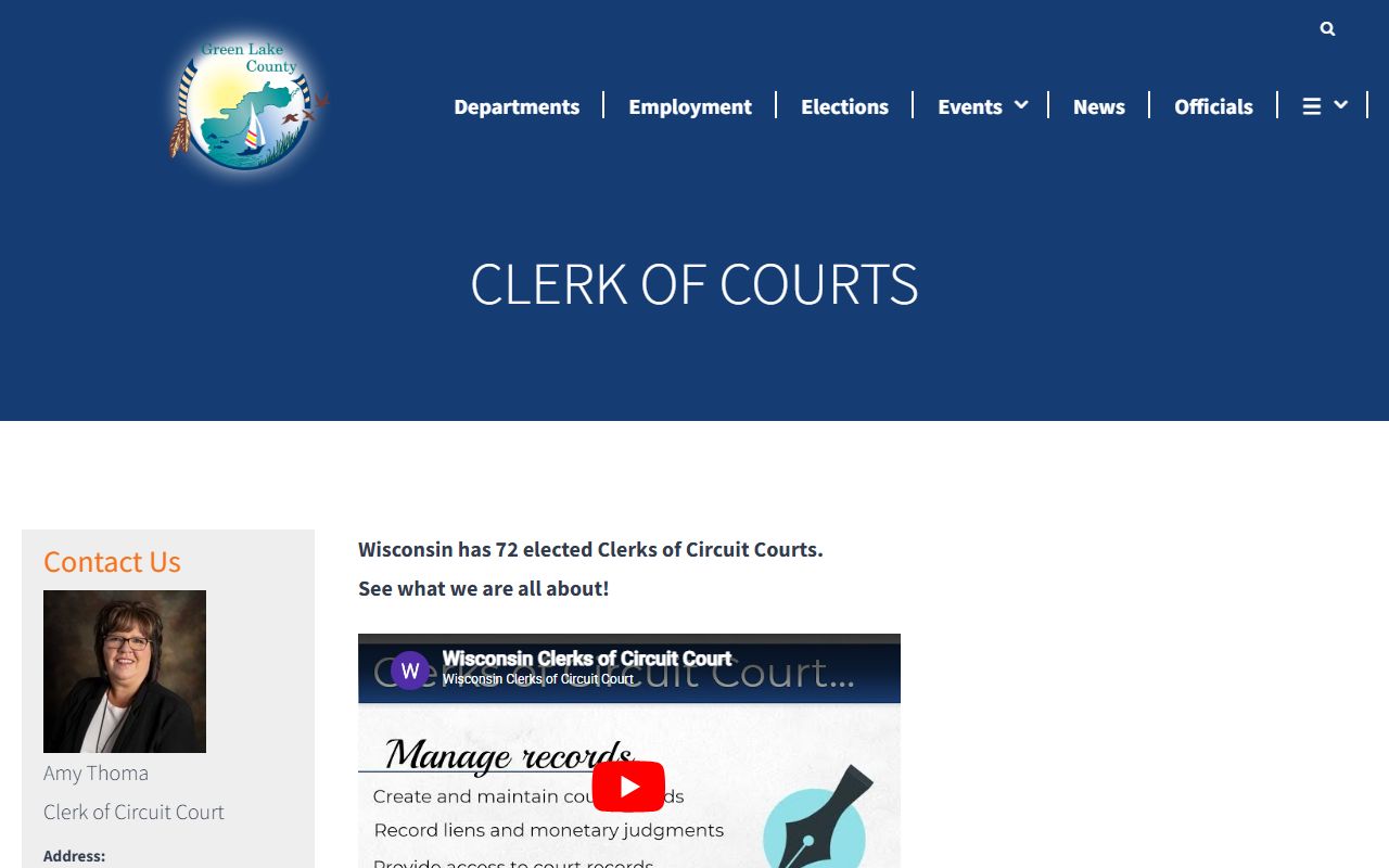 Green Lake County bench warrants clerk of courts resources