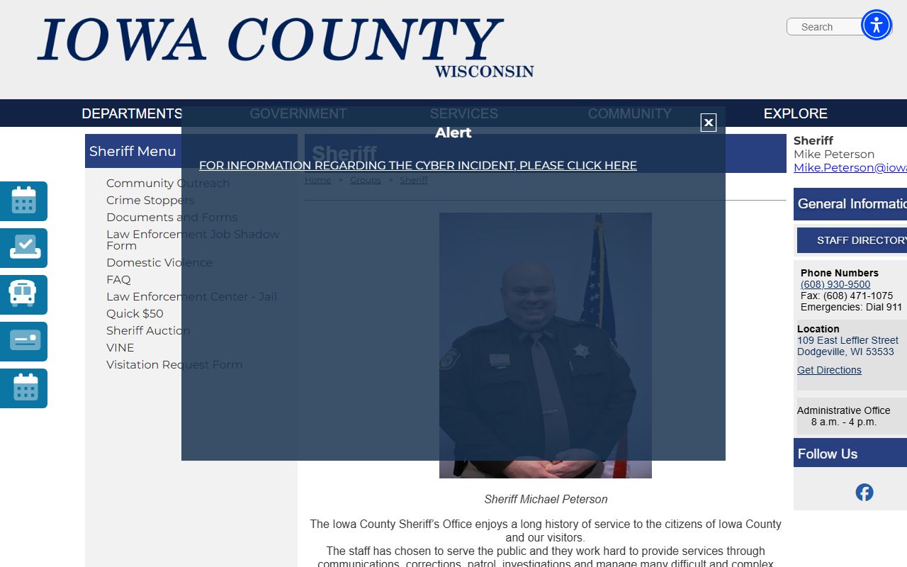 Iowa County bench warrants sheriff office resources