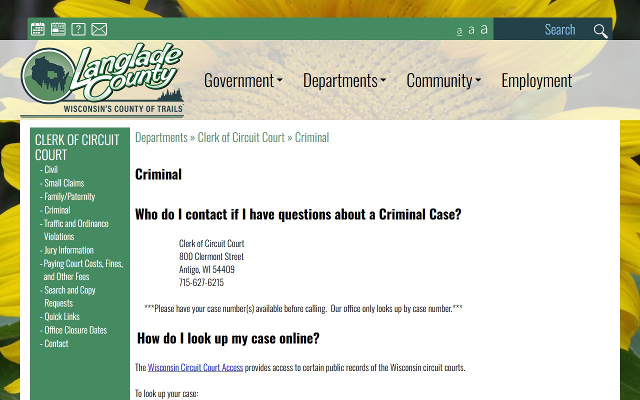 Langlade County bench warrants criminal division resources