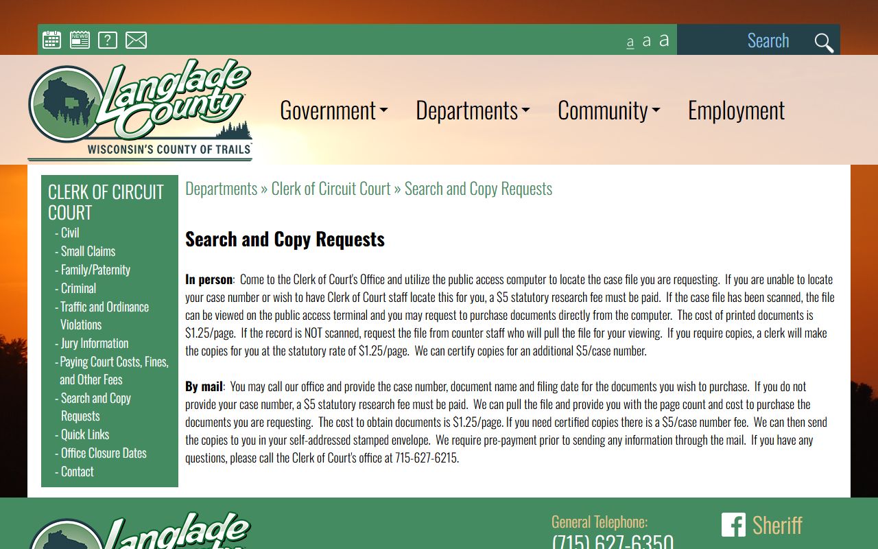 Langlade County bench warrants search and copy request resources