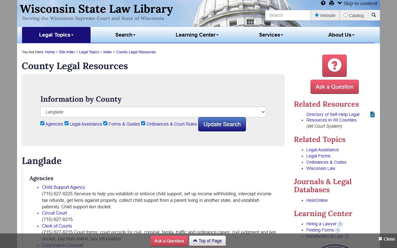 Langlade County bench warrants state law library resources