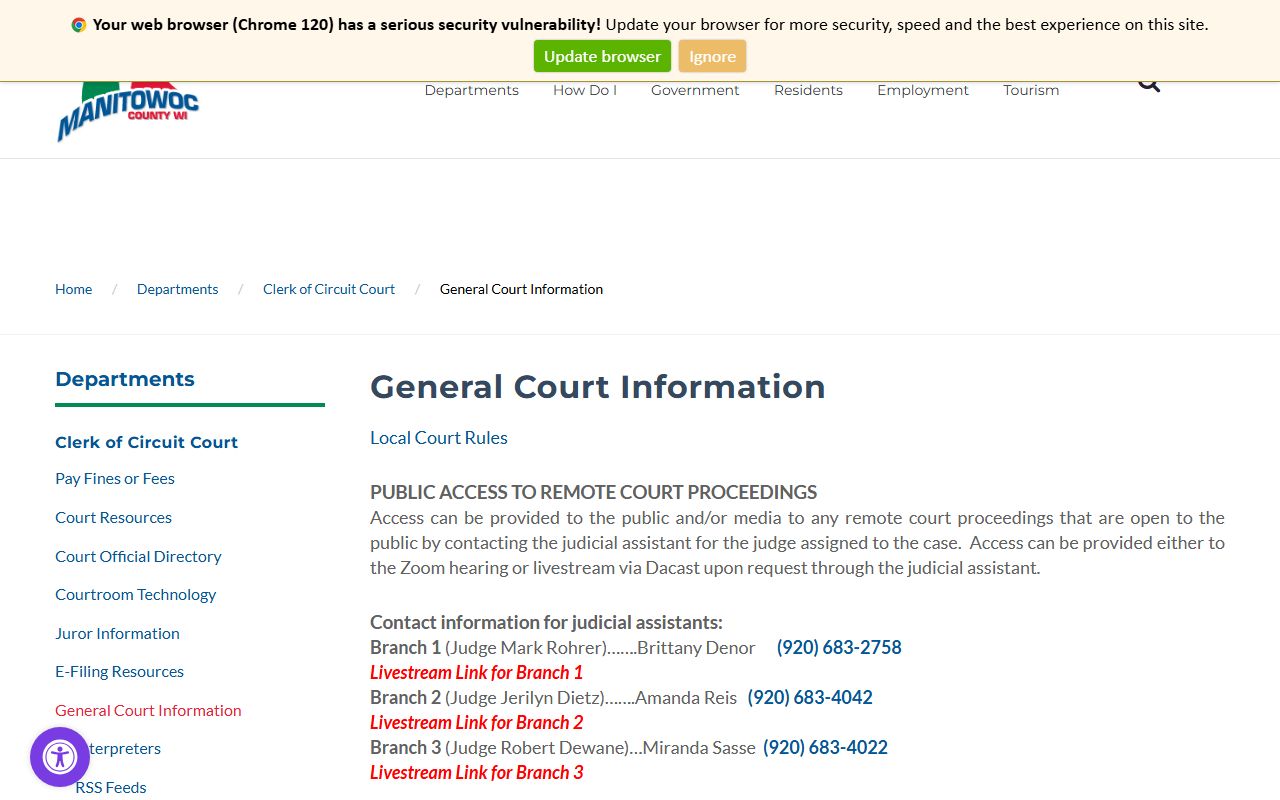 Manitowoc County bench warrants general court information