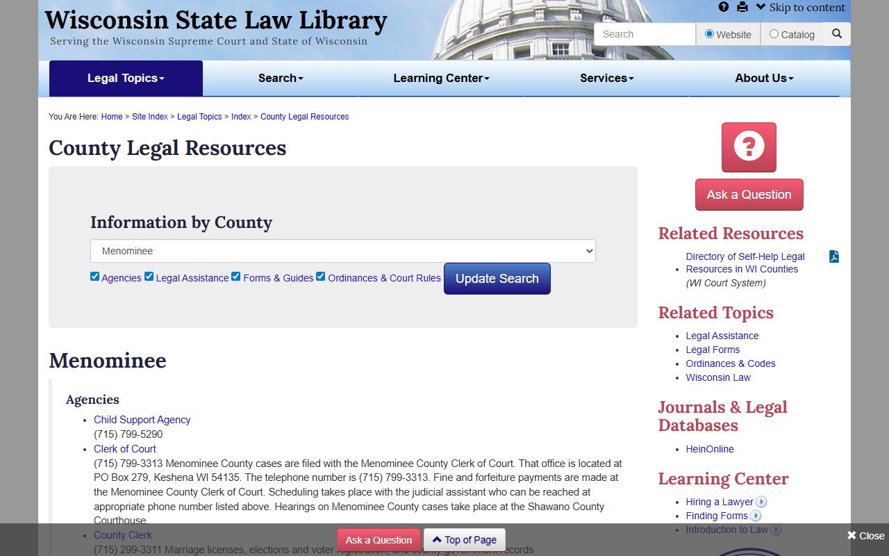 Menominee County bench warrants state law library resources