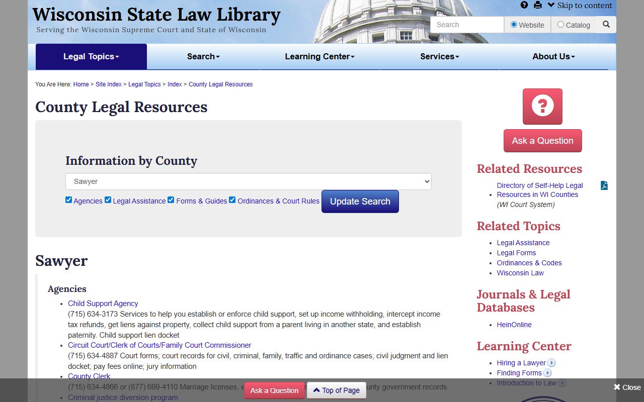 Sawyer County bench warrants state law library resources